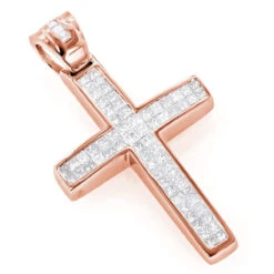 Small 14K Yellow Gold Invisible Princess Cut Diamond Cross Pendant 1.25ct -The King Of Accessories small 14k gold diamond cross pendant 125ct p 7023 ro