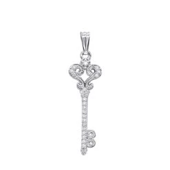 Small 14K White Gold Diamond Key Pendant 0.20ct