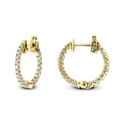 Small 14K Yellow Gold Inside Out Diamond Hoop Earrings 0.9ct