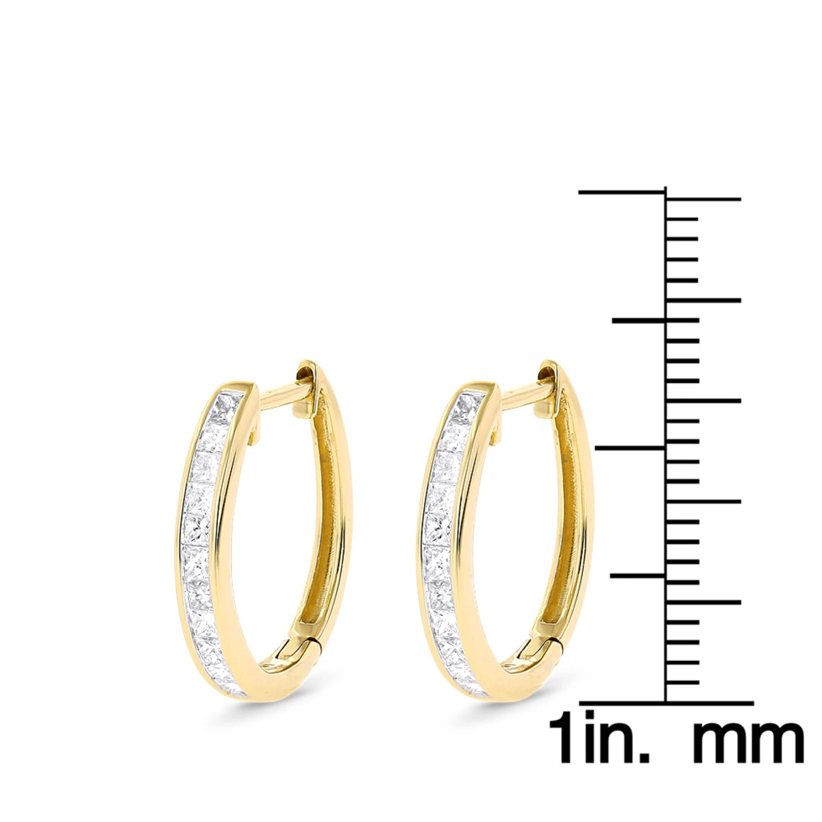 Small 14K Yellow Gold Princess Cut Diamond Hoop Earrings 0.6ct Luxurman Huggies 6 Small 14K Yellow Gold Princess Cut Diamond Hoop Earrings 0.6ct Luxurman Huggies - Image 6