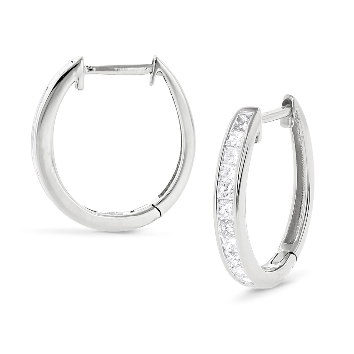 Small 14K Yellow Gold Princess Cut Diamond Hoop Earrings 0.6ct Luxurman Huggies 2 Small 14K Yellow Gold Princess Cut Diamond Hoop Earrings 0.6ct Luxurman Huggies - Image 2