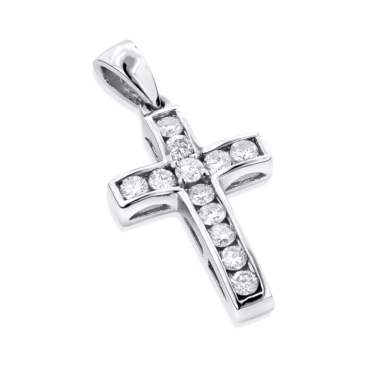 Small 14K Rose Gold Round Diamond Cross Pendant 0.55ct 1 Small 14K Rose Gold Round Diamond Cross Pendant 0.55ct