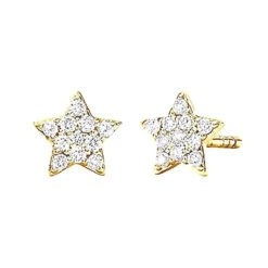 Small Diamond Star Earrings Studs 14K Yellow Gold 0.1ct