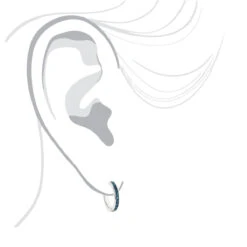 Small Hoop Blue Diamond Earrings 0.55ct 14K White Gold Huggies -The King Of Accessories small hoop blue diamond earrings 055ct 14k gold huggies bodwh