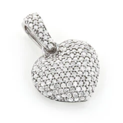 Small Pave Diamond Heart Pendant 14K White Gold 0.50ct