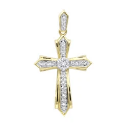 14K Yellow Gold Small Diamond Cross Pendant For Women 0.2ct