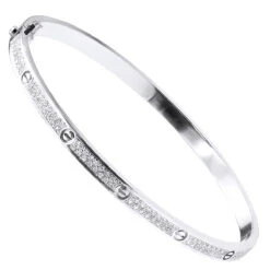 18K White Gold Diamond Bangle Bracelet For Women 1.2 Ct Love Bracelet