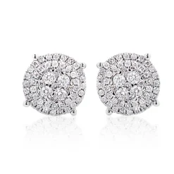 Sparkling Round Diamond Cluster Earrings Studs For Men & Women 14K White Gold
