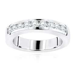 Thin 18K White Gold Round Diamond Wedding Band For Her G/VS Diamonds 0.44ct