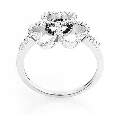 Triple Heart Ring With Black And White Diamonds 0.26ct 14K White Gold 2 Triple Heart Ring With Black And White Diamonds 0.26ct 14K White Gold - Image 2