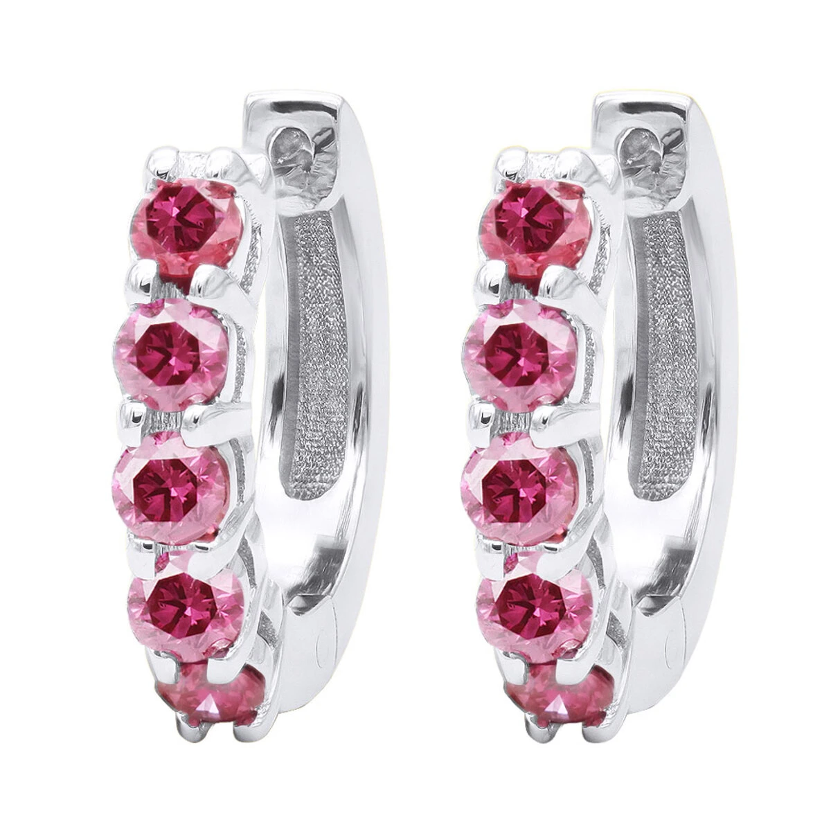 Pink Diamond Huggie Earrings Hoops 1 Carat 14K White Gold 1 Pink Diamond Huggie Earrings Hoops 1 Carat 14K White Gold