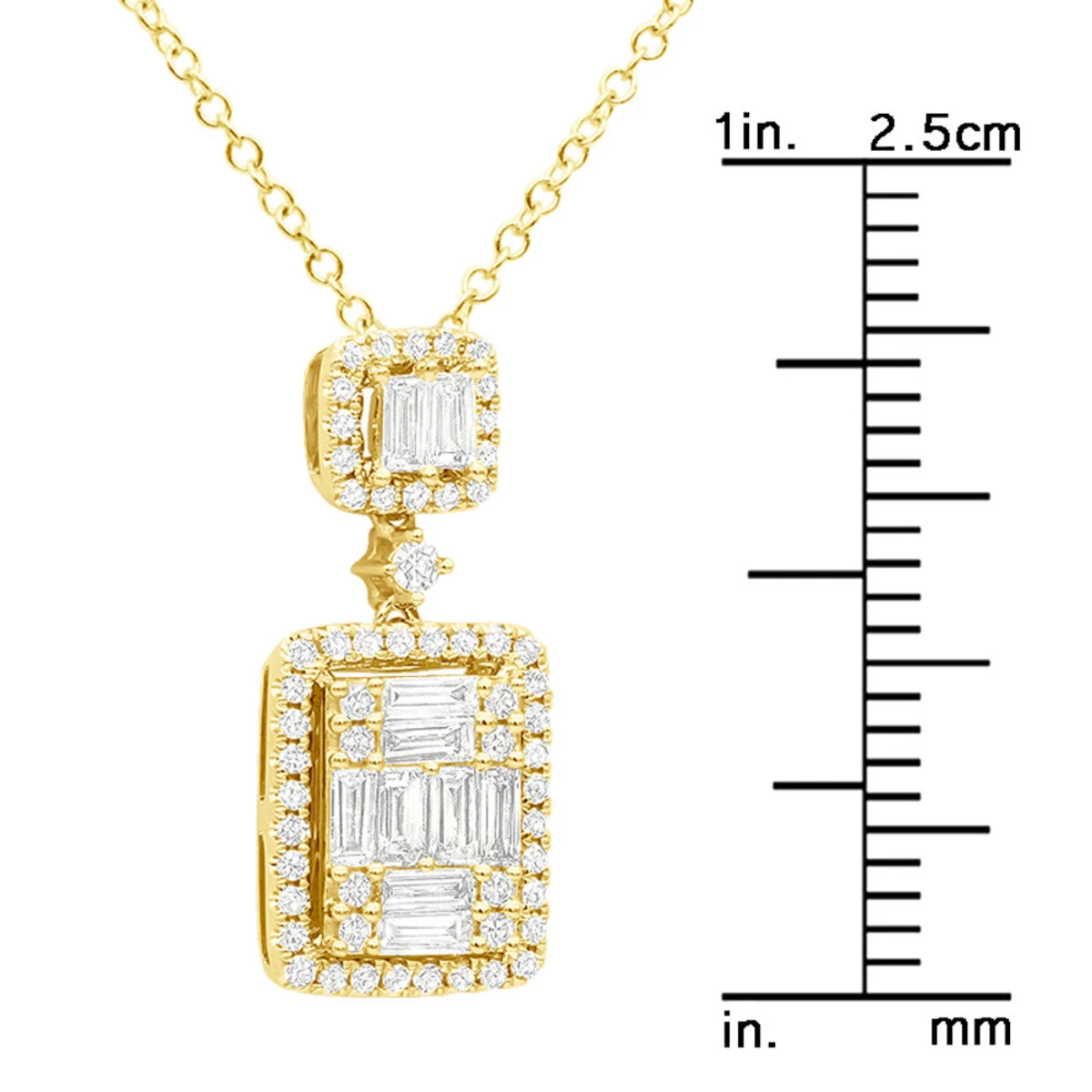 Unique 14K Yellow Gold 1 Carat Round And Baguette Diamond Pendant Necklace For Women 8 Unique 14K Yellow Gold 1 Carat Round And Baguette Diamond Pendant Necklace For Women - Image 8