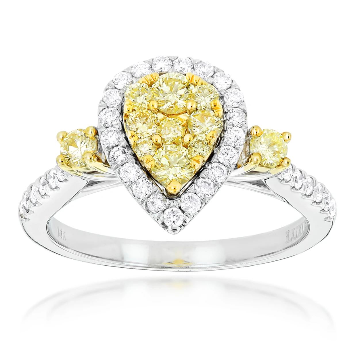 Unique 14K White Gold One Carat Yellow White Diamond Ring For Women By Luxurman 1 Unique 14K White Gold One Carat Yellow White Diamond Ring For Women By Luxurman
