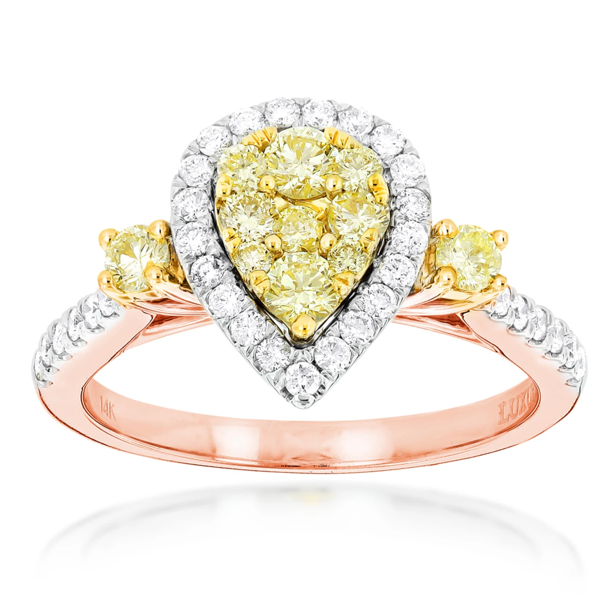 Unique 14K White Gold One Carat Yellow White Diamond Ring For Women By Luxurman 3 Unique 14K White Gold One Carat Yellow White Diamond Ring For Women By Luxurman - Image 3