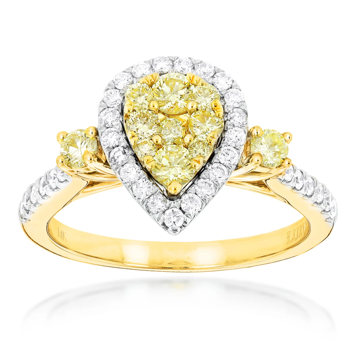 Unique 14K White Gold One Carat Yellow White Diamond Ring For Women By Luxurman 2 Unique 14K White Gold One Carat Yellow White Diamond Ring For Women By Luxurman - Image 2