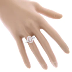 Unique 14K White Gold White Pink Diamond Ring For Women Marquise Hearts Design -The King Of Accessories unique 14k gold white pink diamond ring for women marquise hearts design bodwh