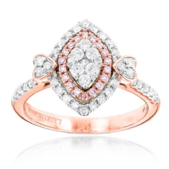 Unique 14K White Gold White Pink Diamond Ring For Women Marquise Hearts Design -The King Of Accessories unique 14k gold white pink diamond ring for women marquise hearts design ro