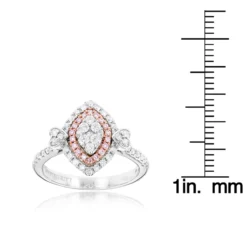 Unique 14K White Gold White Pink Diamond Ring For Women Marquise Hearts Design -The King Of Accessories unique 14k gold white pink diamond ring for women marquise hearts design ruler