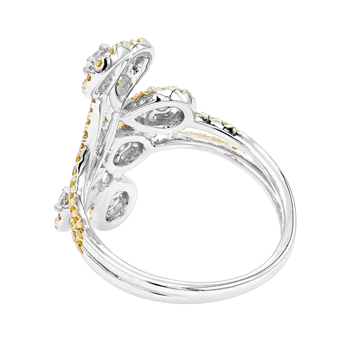 Unique 14K White Gold White Yellow Diamond Floral Ring For Women By Luxurman 1ct 4 Unique 14K White Gold White Yellow Diamond Floral Ring For Women By Luxurman 1ct - Image 4