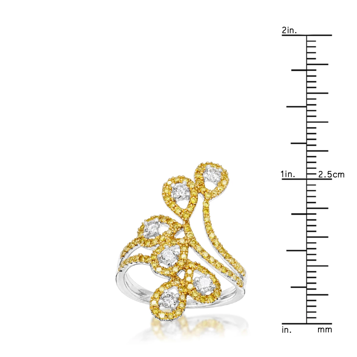 Unique 14K White Gold White Yellow Diamond Floral Ring For Women By Luxurman 1ct 6 Unique 14K White Gold White Yellow Diamond Floral Ring For Women By Luxurman 1ct - Image 6