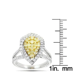Unique 14K White Gold White Yellow Diamond Pear Shape Cluster Ring For Women 1.5c -The King Of Accessories unique 14k gold white yellow diamond pear shape cluster ring for women 15c ruler