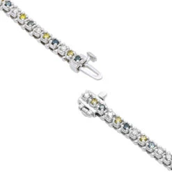 Unique 14K White Gold Yellow White Blue Diamond Tennis Bracelet For Women 1.5ct -The King Of Accessories unique 14k gold yellow white blue diamond tennis bracelet for women 15ct backwh