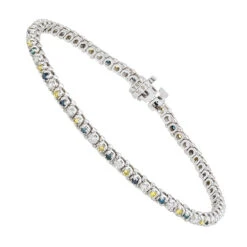 Unique 14K White Gold Yellow White Blue Diamond Tennis Bracelet For Women 1.5ct