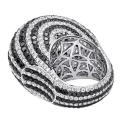 Unique 18K White Gold White & Black Diamond Cocktail Ring For Women Dome 19 Carats -The King Of Accessories unique 18k gold white black diamond cocktail ring for women dome 19 carats 804020 backwh