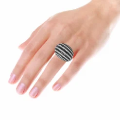 Unique 18K White Gold White & Black Diamond Cocktail Ring For Women Dome 19 Carats -The King Of Accessories unique 18k gold white black diamond cocktail ring for women dome 19 carats 804020 bodwh