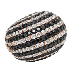 Unique 18K White Gold White & Black Diamond Cocktail Ring For Women Dome 19 Carats -The King Of Accessories unique 18k gold white black diamond cocktail ring for women dome 19 carats 804020 ro
