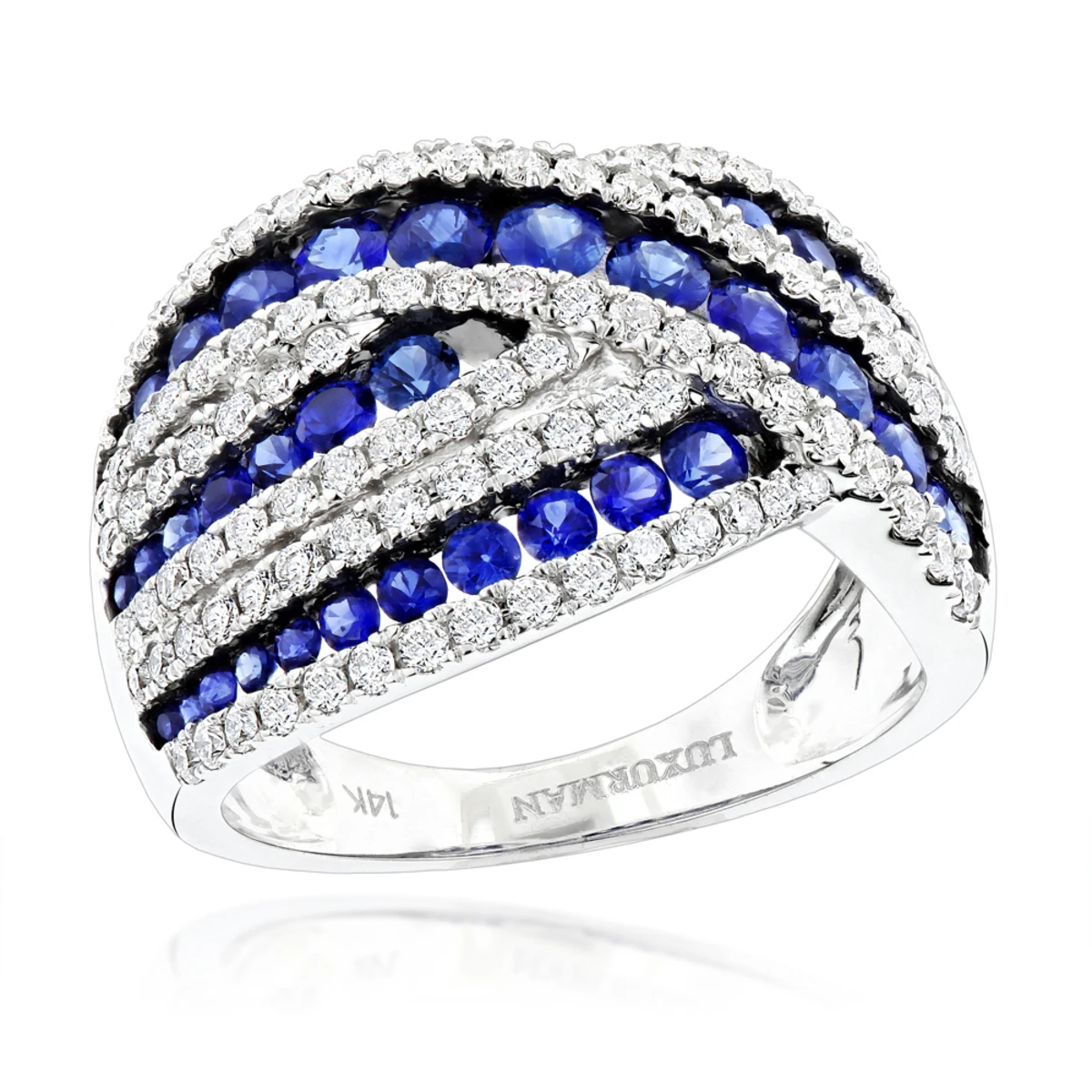 Unique Luxurman One Carat Diamond Blue Sapphire Cocktail Ring For Women 1 Unique Luxurman One Carat Diamond Blue Sapphire Cocktail Ring For Women