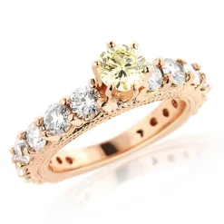 Unique White & Fancy Yellow Diamond Engagement Ring 18K Rose Gold 2.26ct