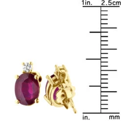 VS Diamond And Oval Ruby Stud Earrings For Women 18K Yellow Gold 3.74ct -The King Of Accessories vs diamond and oval ruby stud earrings for women in 18k gold 374ct 018402 ruler yellow