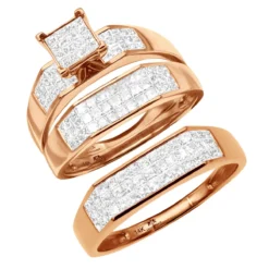 Princess Cut Diamond 14K Yellow Gold Trio Set 2.53ct -The King Of Accessories wedding ring sets princess cut diamond trio set 253ct 14k gold rose