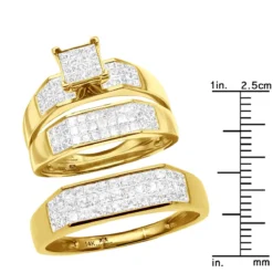 Princess Cut Diamond 14K Yellow Gold Trio Set 2.53ct -The King Of Accessories wedding ring sets princess cut diamond trio set 253ct 14k gold ruler yellow