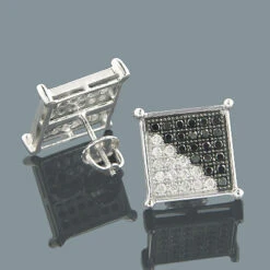 The King Of Accessories 16 White Black Diamond Stud Earrings 1.11ct 10K White Gold