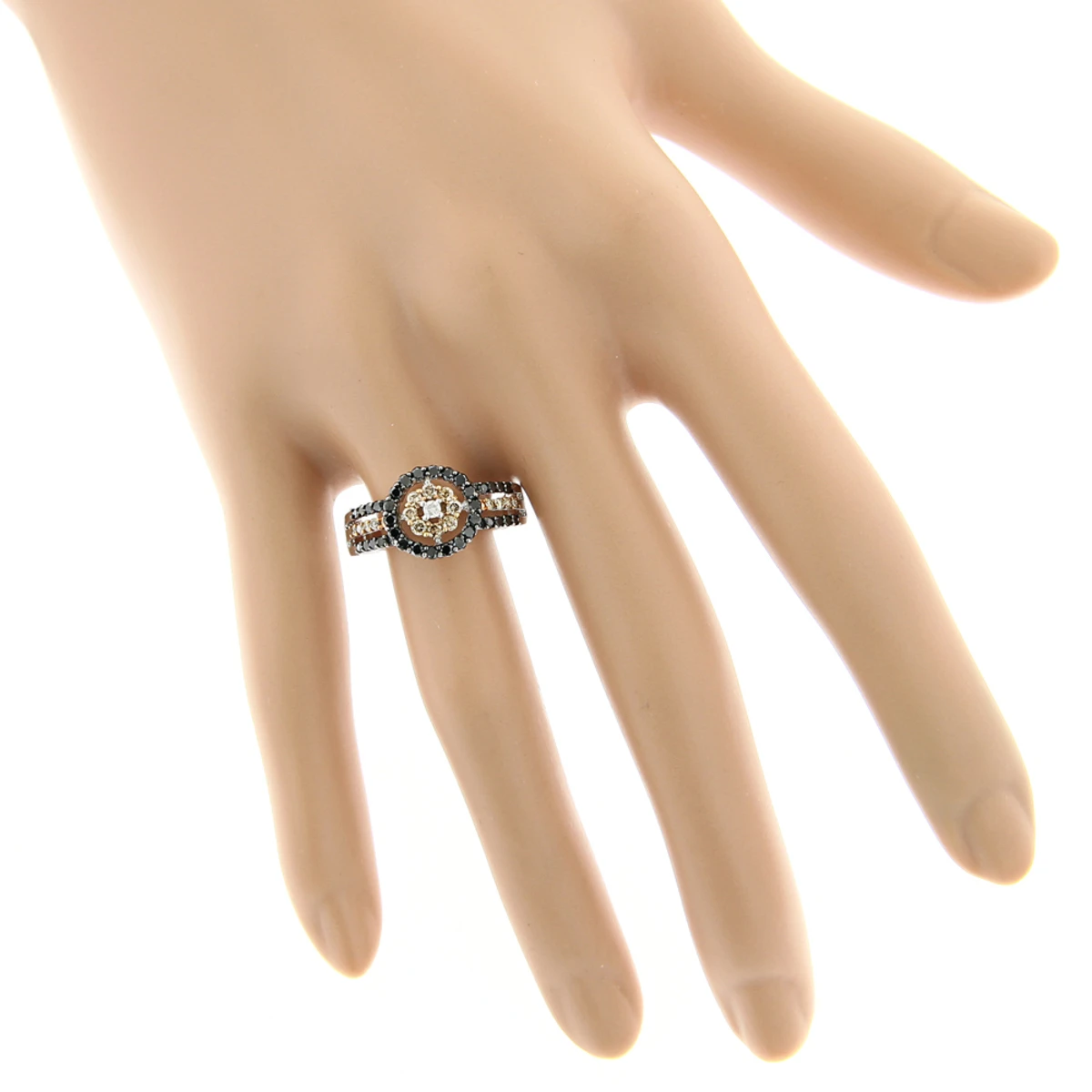 14K White Gold Women's White Brown Black Diamond Ring 0.94ct 4 14K White Gold Women's White Brown Black Diamond Ring 0.94ct - Image 4