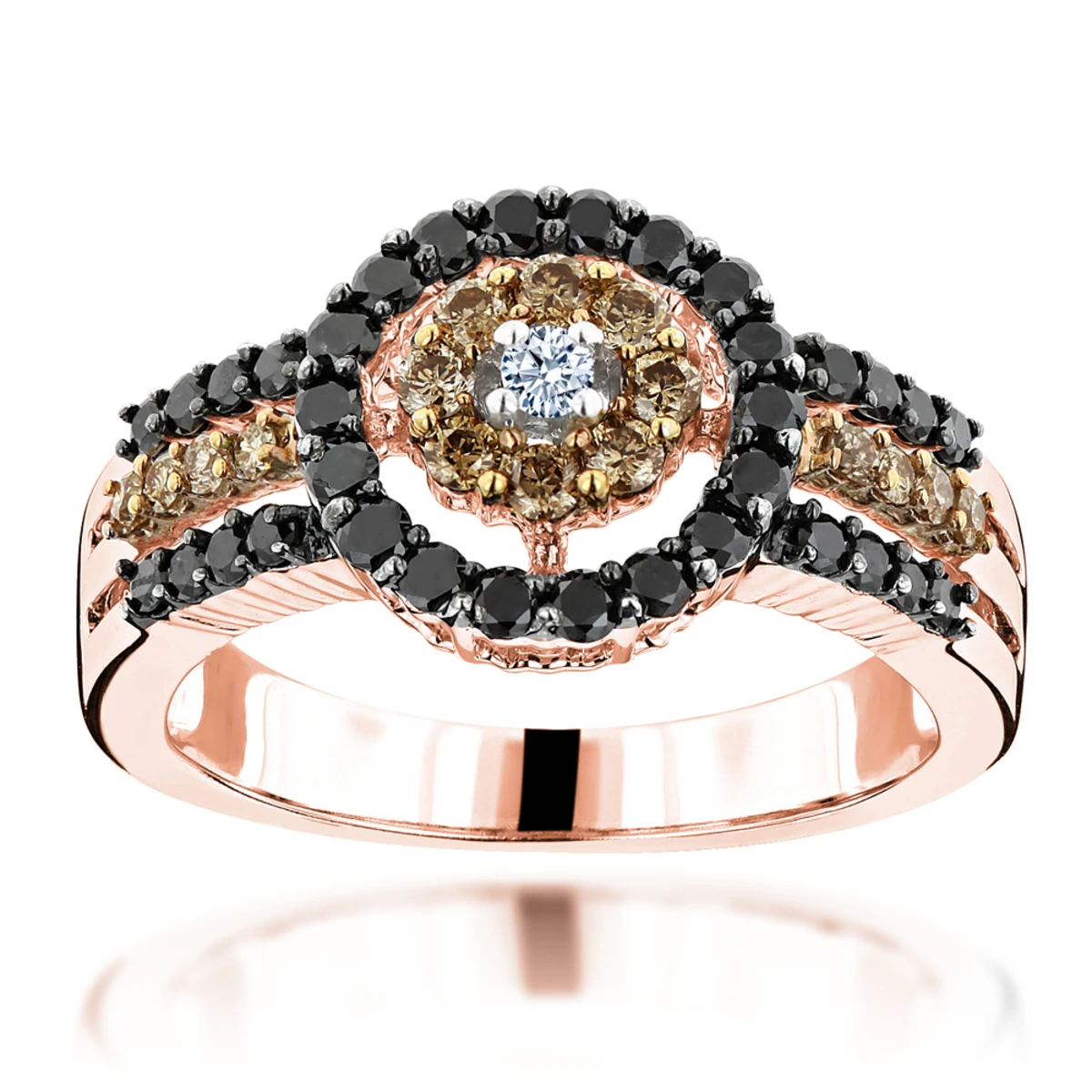 14K White Gold Women's White Brown Black Diamond Ring 0.94ct 3 14K White Gold Women's White Brown Black Diamond Ring 0.94ct - Image 3