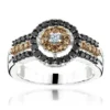 14K White Gold Women's White Brown Black Diamond Ring 0.94ct