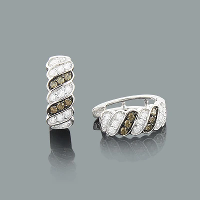 White And Champaign Diamond Hoop Huggie Earrings 0.47ct 14K White Gold 1 White And Champaign Diamond Hoop Huggie Earrings 0.47ct 14K White Gold