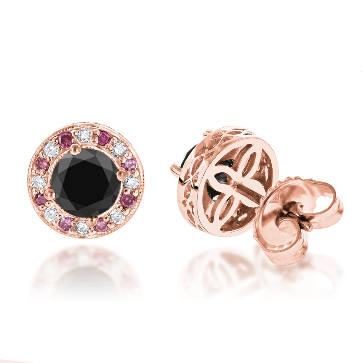 White Pink And Black Diamond Stud Earrings 2.2ct 14K White Gold 3 White Pink And Black Diamond Stud Earrings 2.2ct 14K White Gold - Image 3