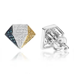 White Yellow Blue Diamond Earrings 0.30ct Silver