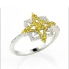 White Yellow Diamond Star Ring 0.31ct 14K Yellow Gold