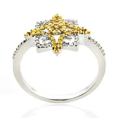 White Yellow Diamond Star Ring 0.31ct 14K Yellow Gold 2 White Yellow Diamond Star Ring 0.31ct 14K Yellow Gold - Image 2