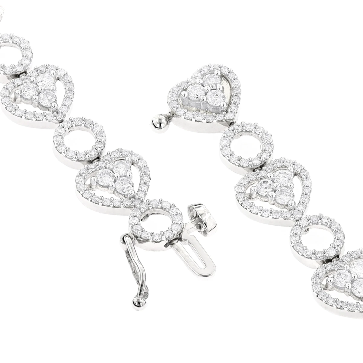 Women's 14K White Gold Designer Diamond Heart Bracelet 4.35ct 4 Women's 14K White Gold Designer Diamond Heart Bracelet 4.35ct - Image 4