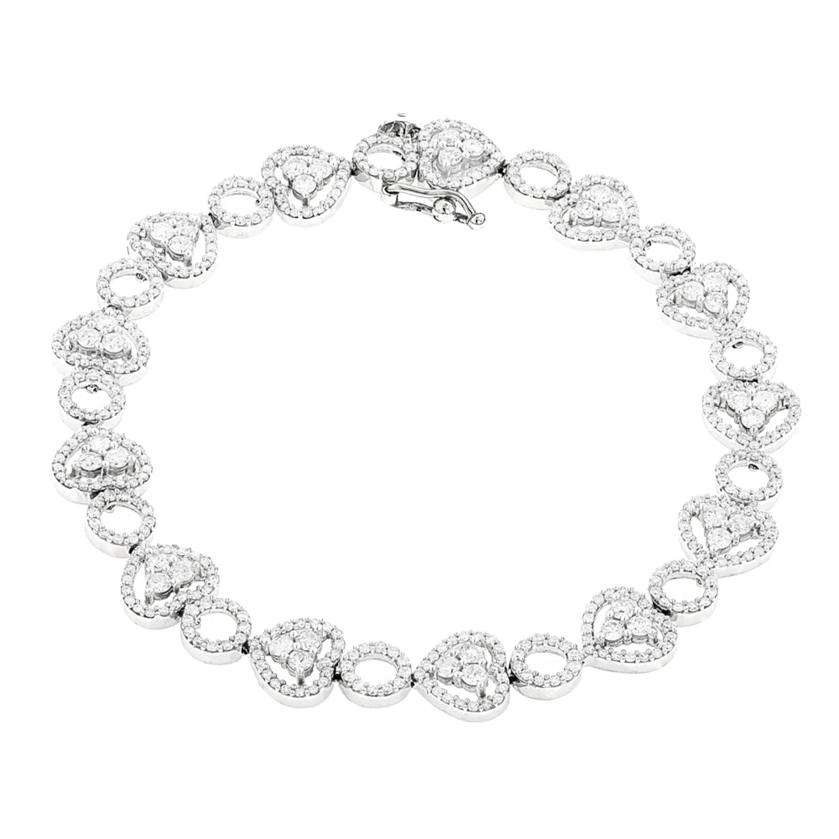 Women's 14K White Gold Designer Diamond Heart Bracelet 4.35ct 1 Women's 14K White Gold Designer Diamond Heart Bracelet 4.35ct