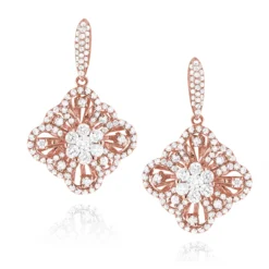 Women's Flower Diamond Dangle Earrings 1.8ct 14K White Gold -The King Of Accessories womens flower diamond dangle earrings 18ct 14k gold ro